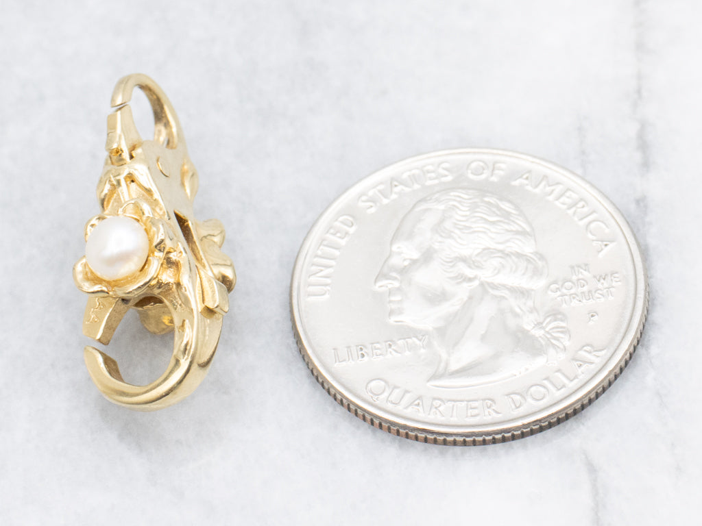 18-Karat Yellow Gold Trollbeads Flower and Freshwater Pearl Lobster-Style Clasp
