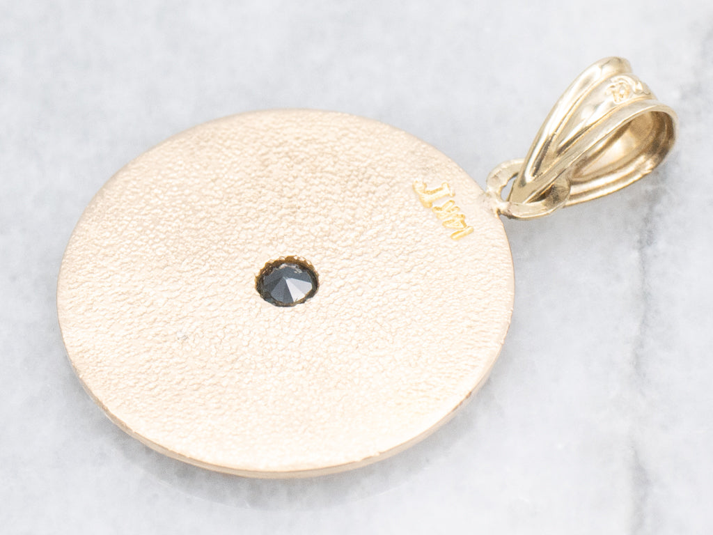 Yellow Gold Sapphire Labyrinth Disc Pendant