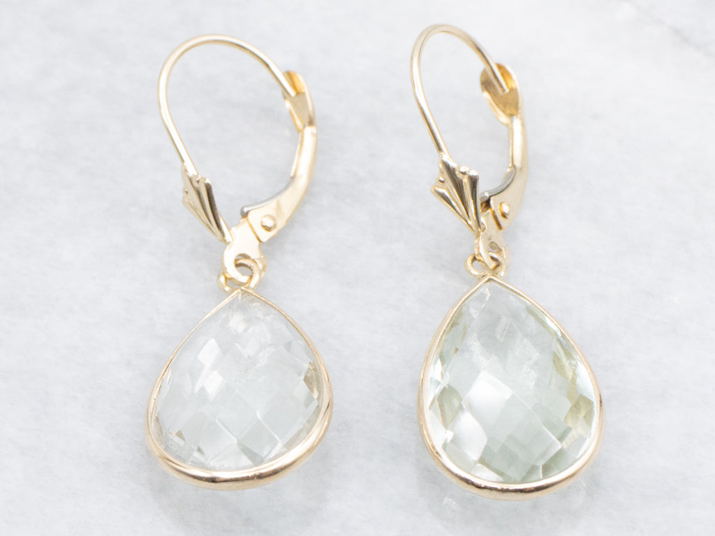 Faceted Prasiolite Quartz Gold Teardrop Earrings