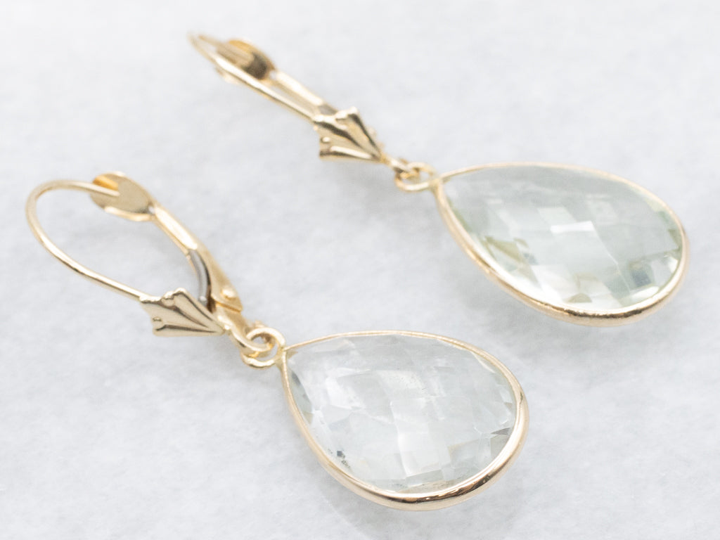 Faceted Prasiolite Quartz Gold Teardrop Earrings