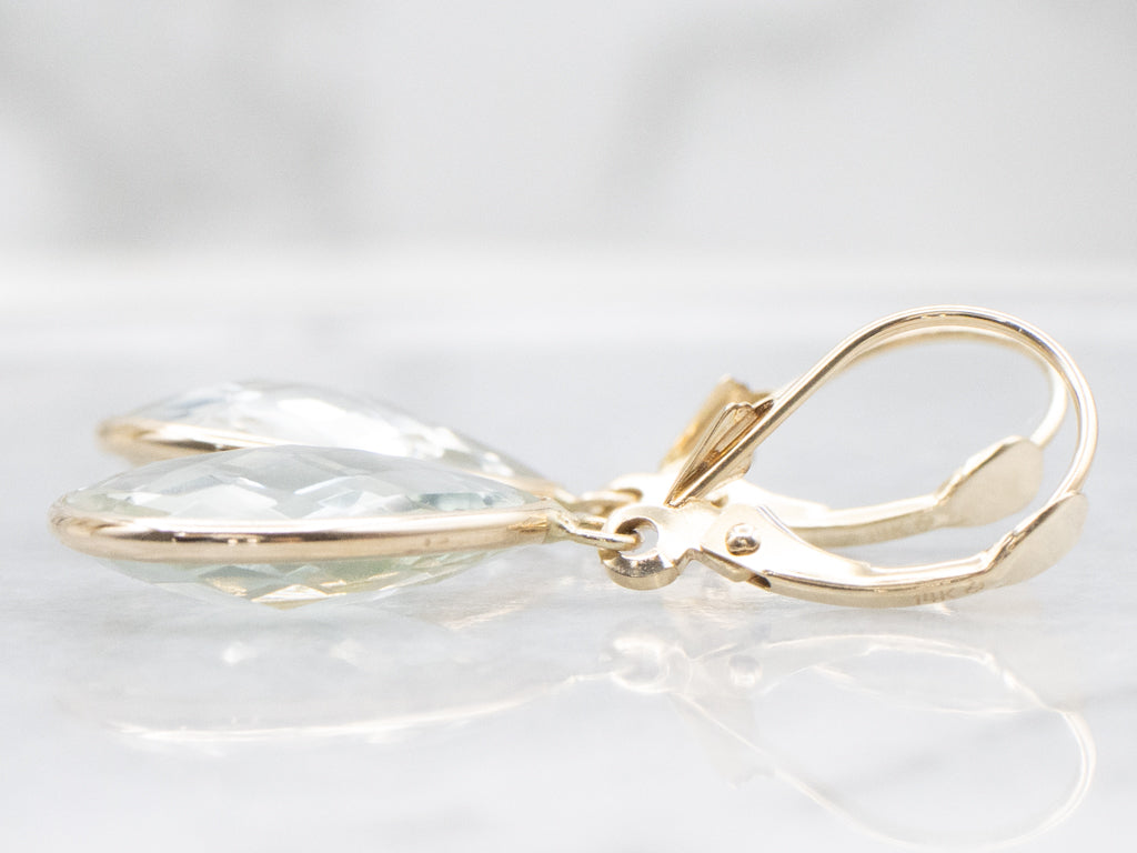 Faceted Prasiolite Quartz Gold Teardrop Earrings