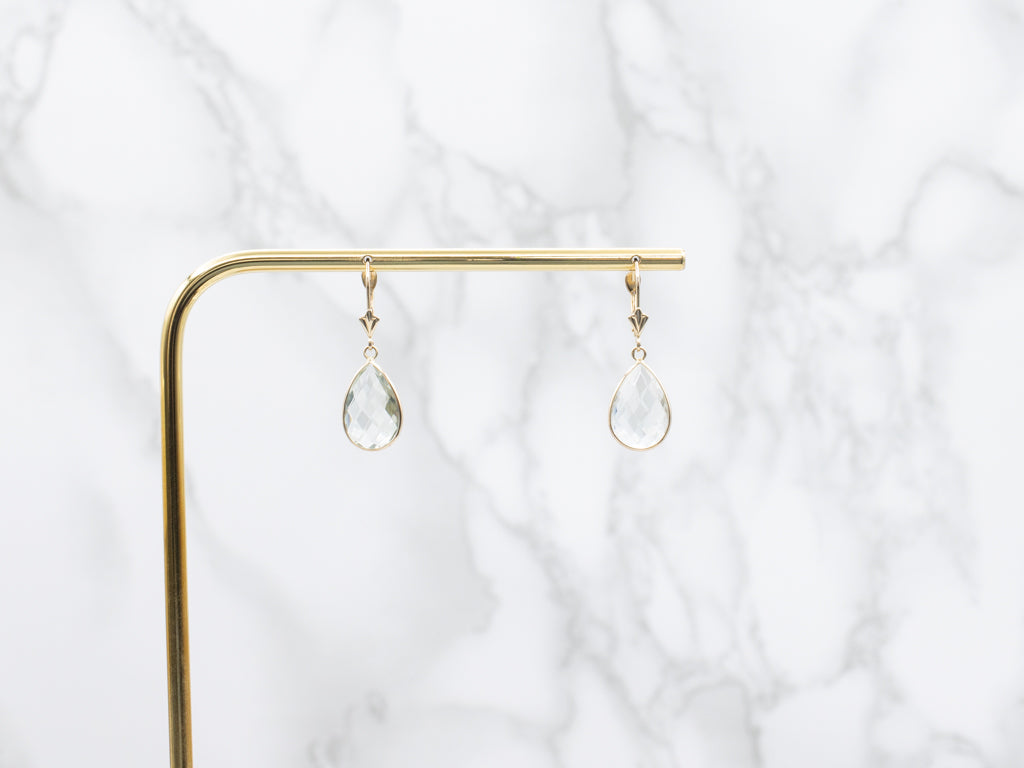 Faceted Prasiolite Quartz Gold Teardrop Earrings