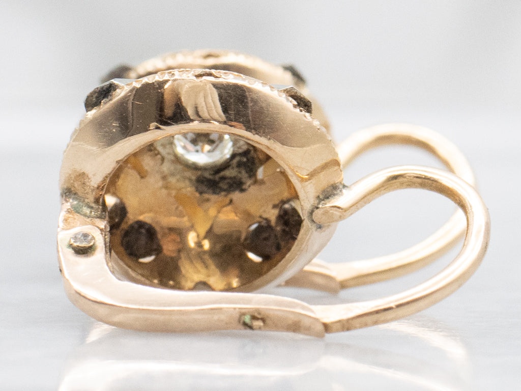 Antique Two-Tone Gold Diamond Drop Earrings with Etchings