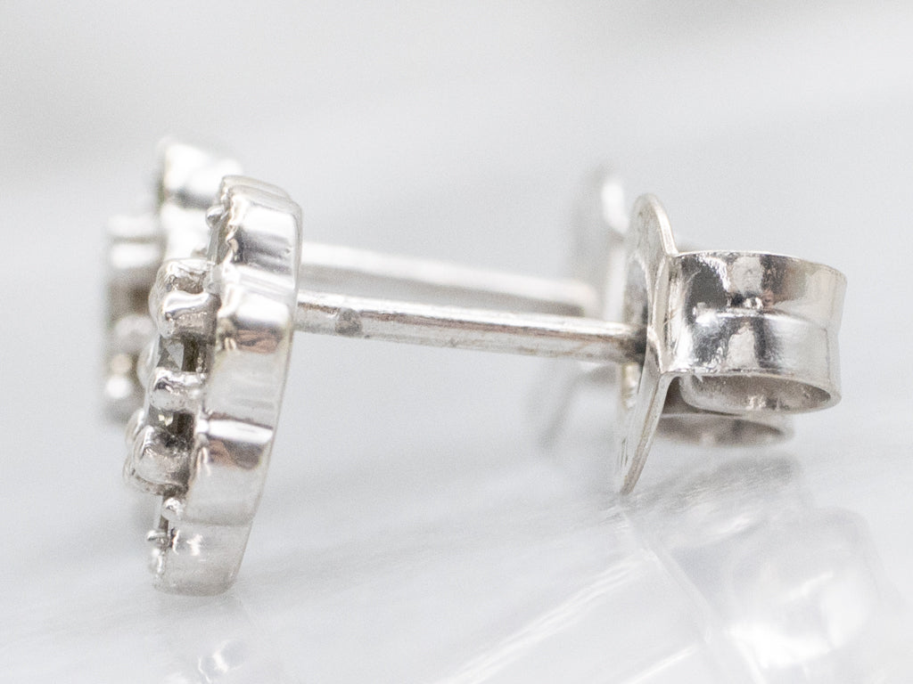 White Gold Champagne Diamond Flower Cluster Stud Earrings