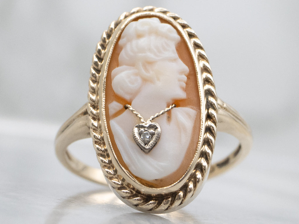 Vintage Gold Cameo Ring with Diamond Accent