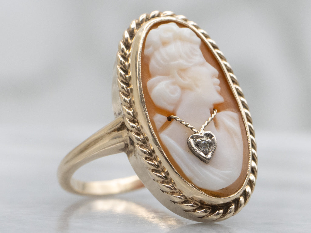 Vintage Gold Cameo Ring with Diamond Accent