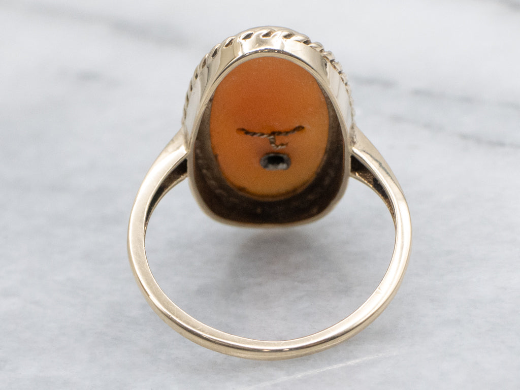 Vintage Gold Cameo Ring with Diamond Accent