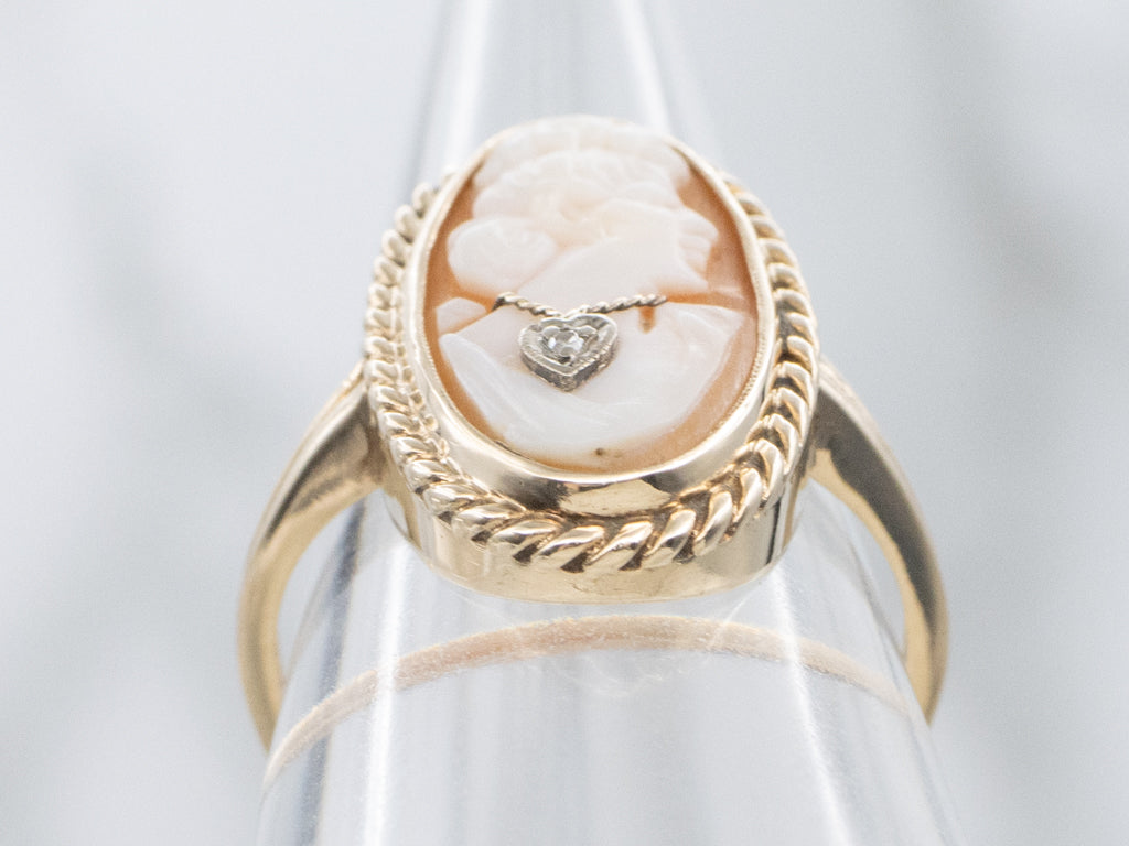 Vintage Gold Cameo Ring with Diamond Accent