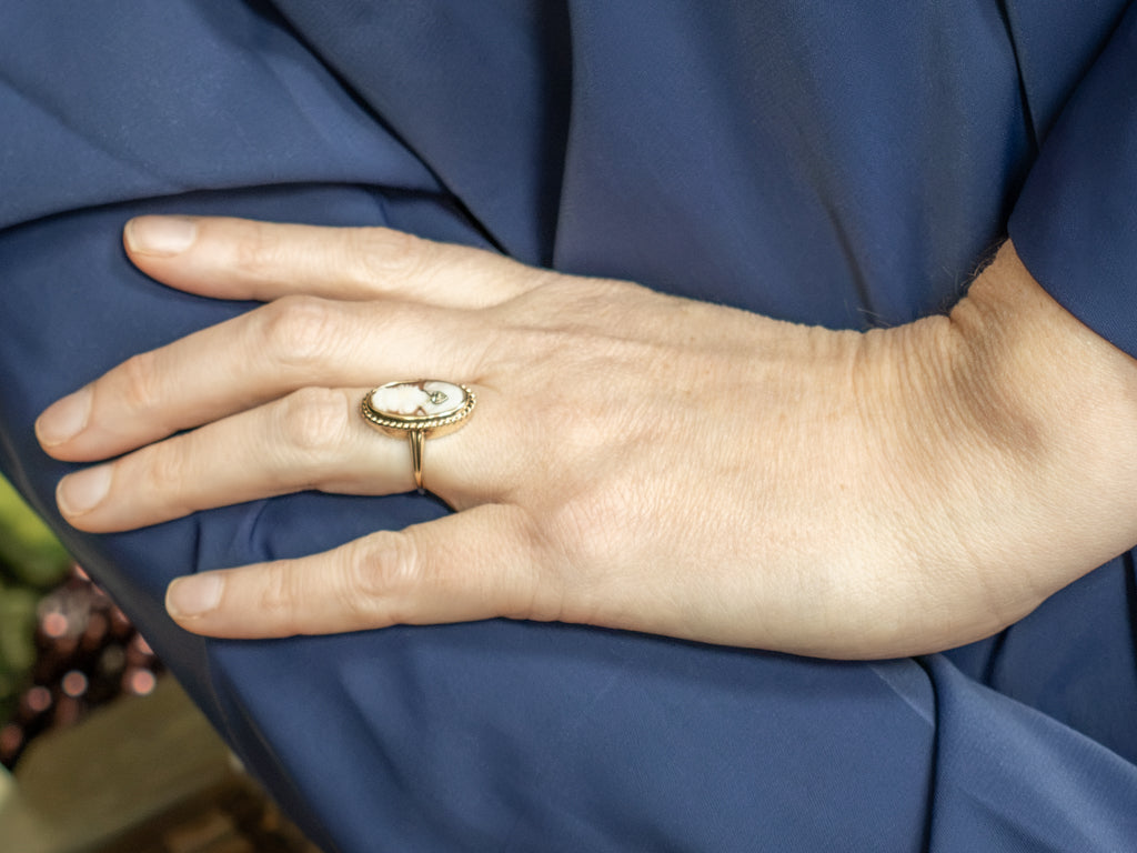 Vintage Gold Cameo Ring with Diamond Accent