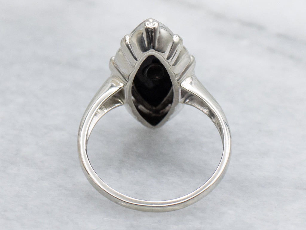 Marquise-Cut Onyx and Diamond Gold Ladies Ring