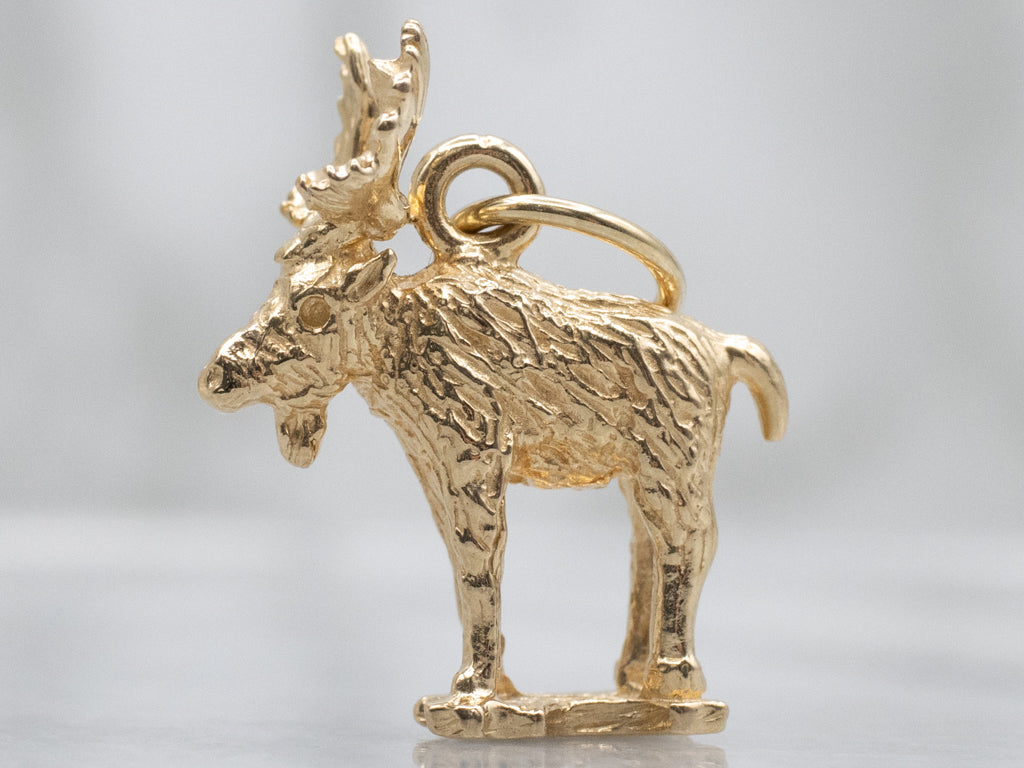 Detailed Yellow Gold Moose Charm