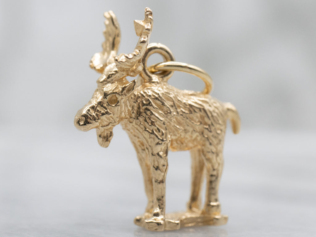 Detailed Yellow Gold Moose Charm