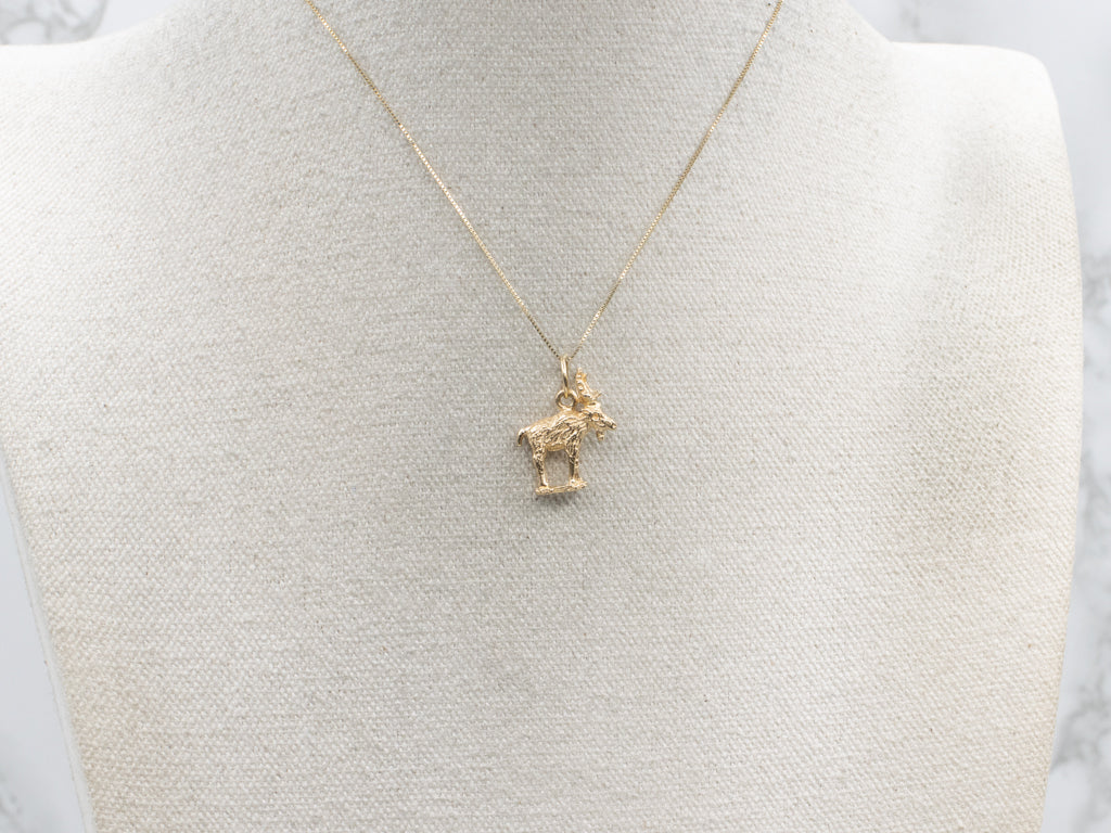 Detailed Yellow Gold Moose Charm