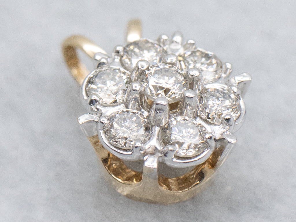 Diamond Cluster Two-Tone Gold Pendant with Split Bail