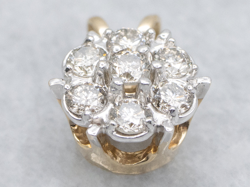 Diamond Cluster Two-Tone Gold Pendant with Split Bail