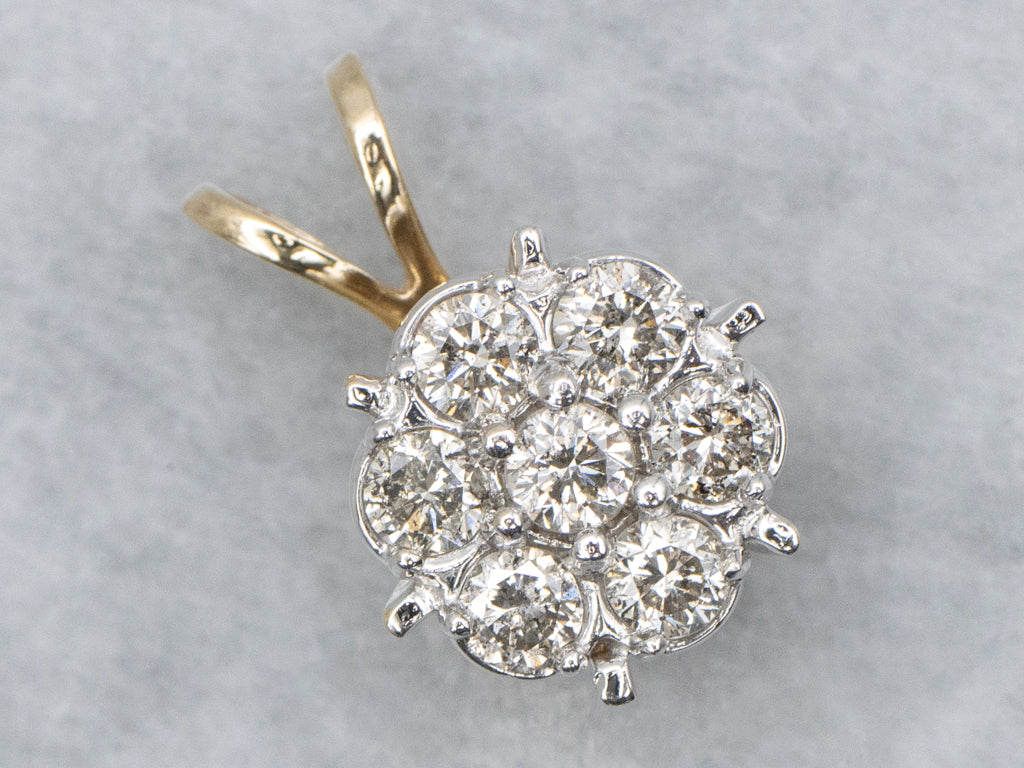 Diamond Cluster Two-Tone Gold Pendant with Split Bail