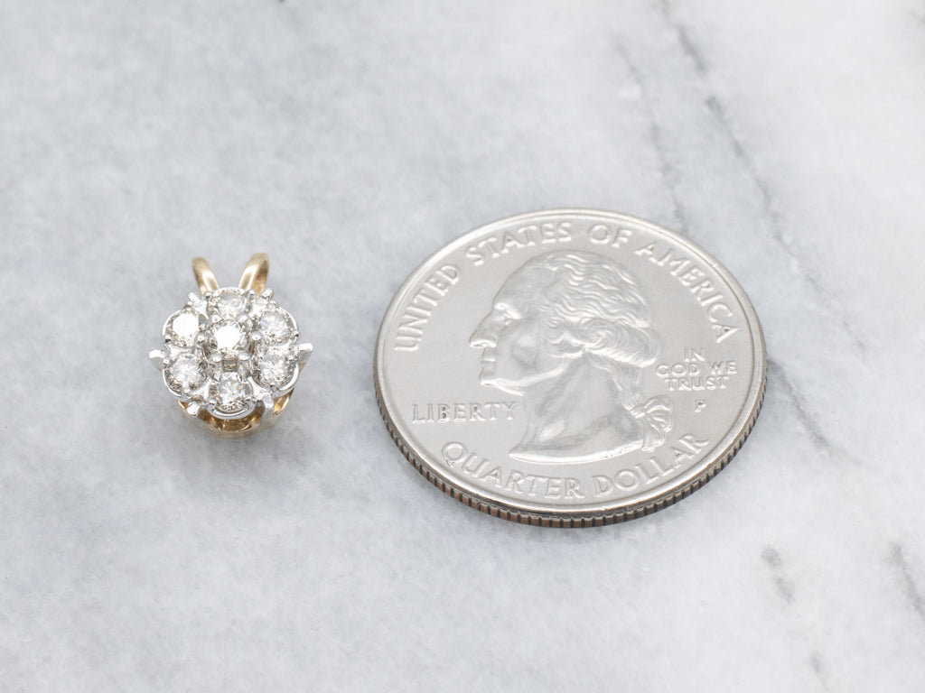 Diamond Cluster Two-Tone Gold Pendant with Split Bail