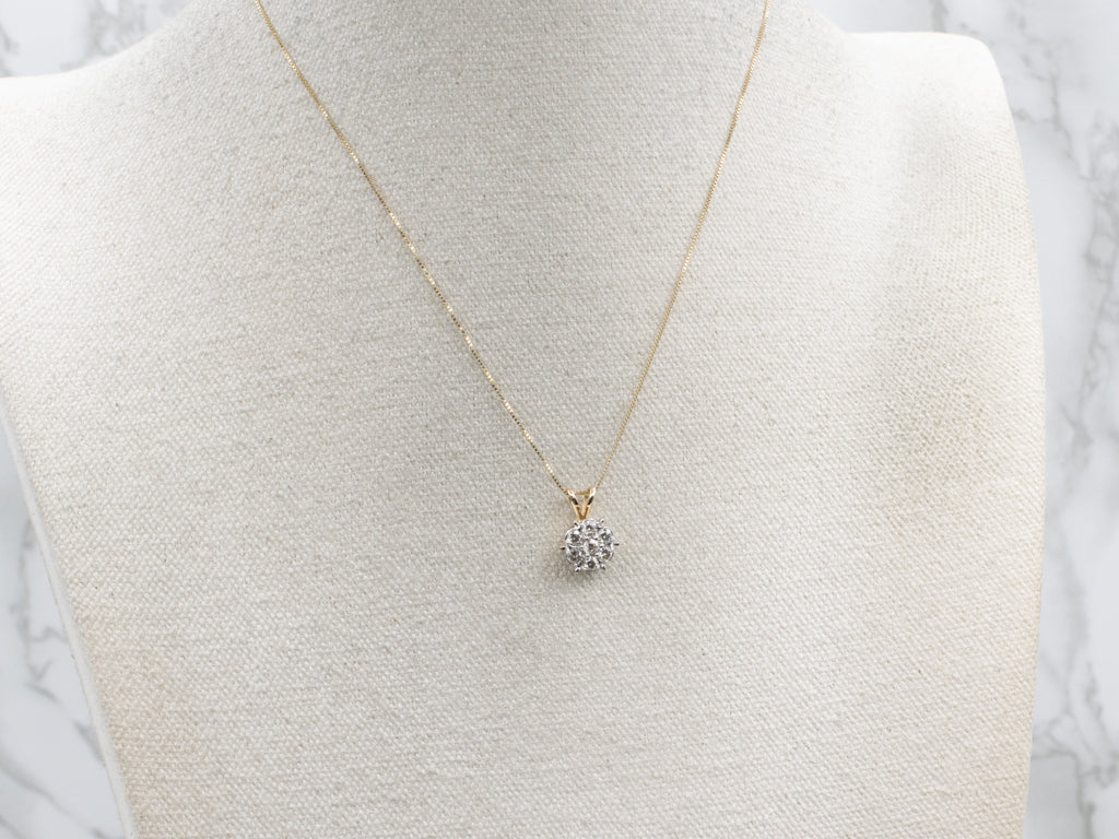 Diamond Cluster Two-Tone Gold Pendant with Split Bail