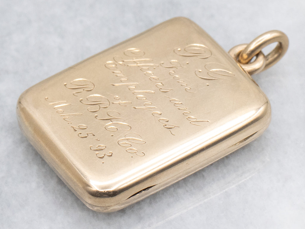 Old Mine Cut Diamond Engraved Lucky Clover Antique Gold Locket