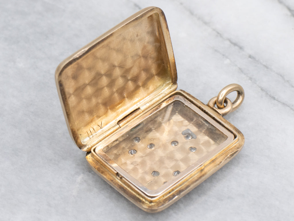 Old Mine Cut Diamond Engraved Lucky Clover Antique Gold Locket