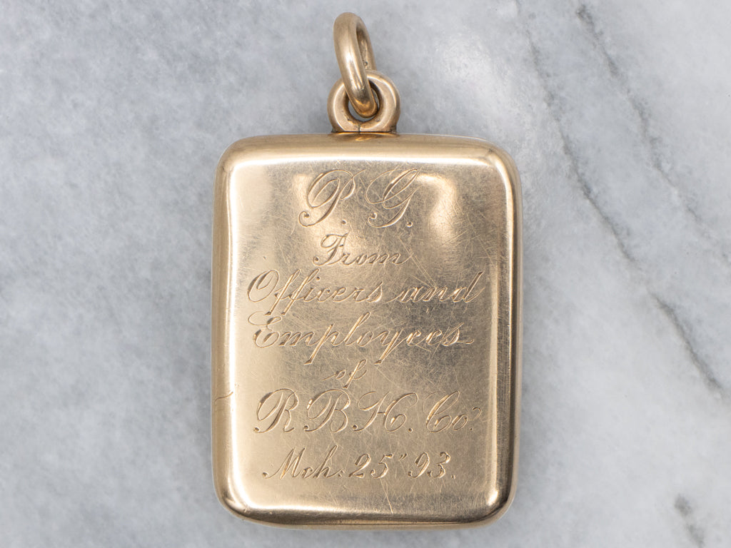Old Mine Cut Diamond Engraved Lucky Clover Antique Gold Locket
