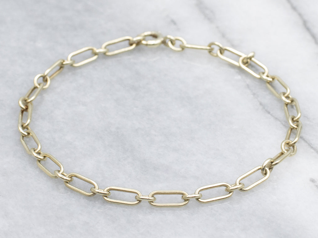 Yellow Gold Paperclip Link Chain Bracelet