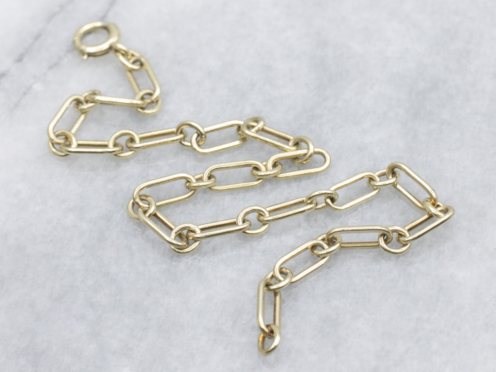 Yellow Gold Paperclip Link Chain Bracelet