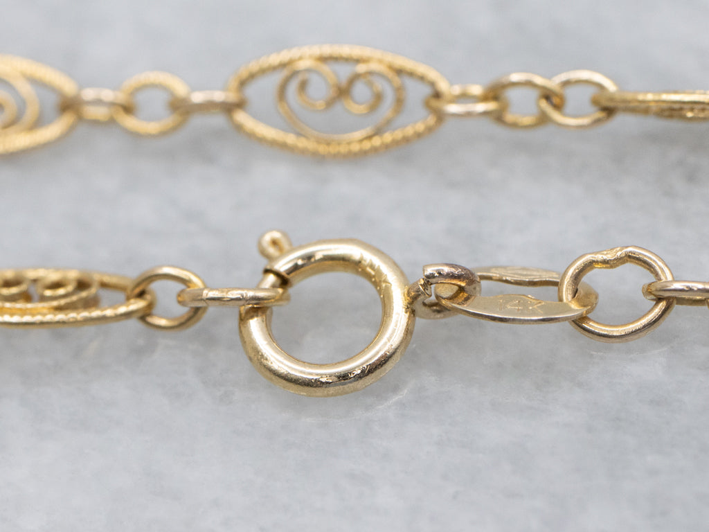 Yellow Gold Oval Filigree Link Chain