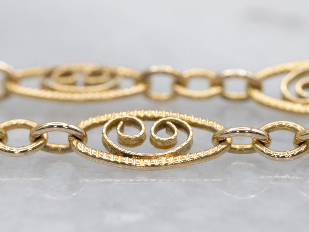 Yellow Gold Oval Filigree Link Chain