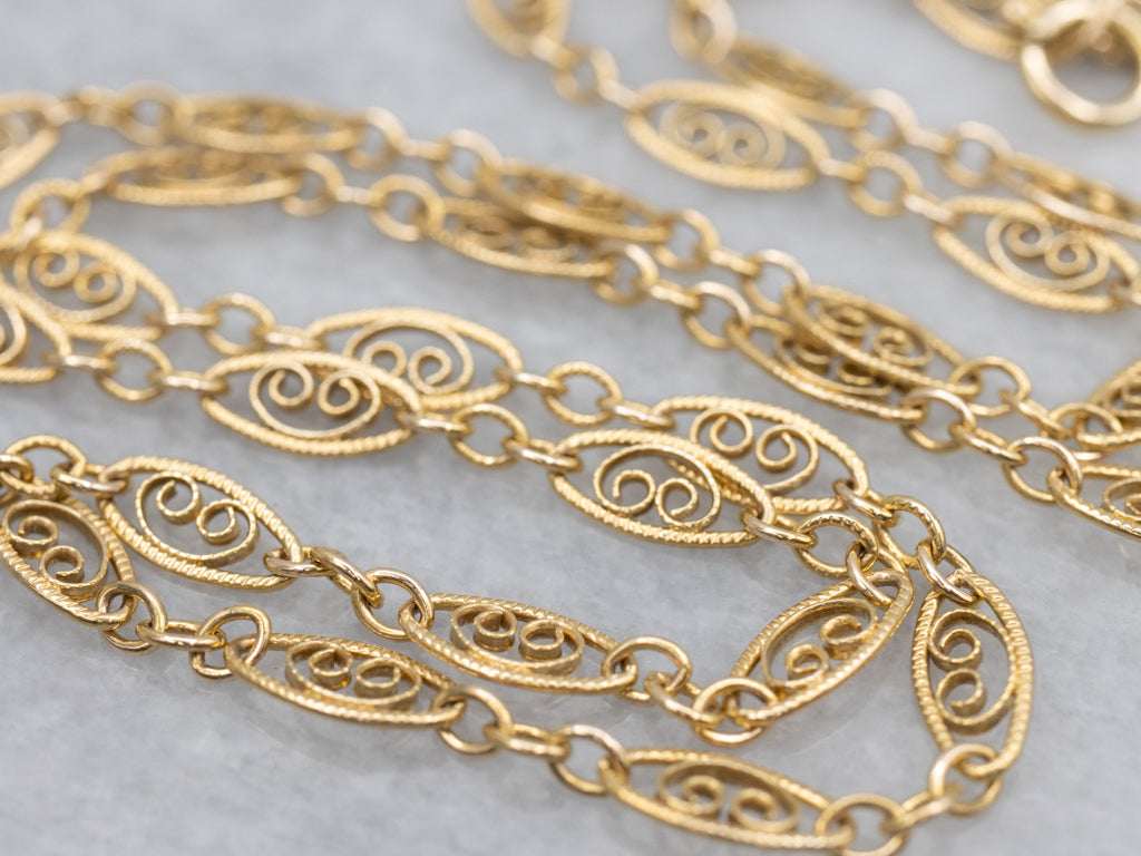 Yellow Gold Oval Filigree Link Chain