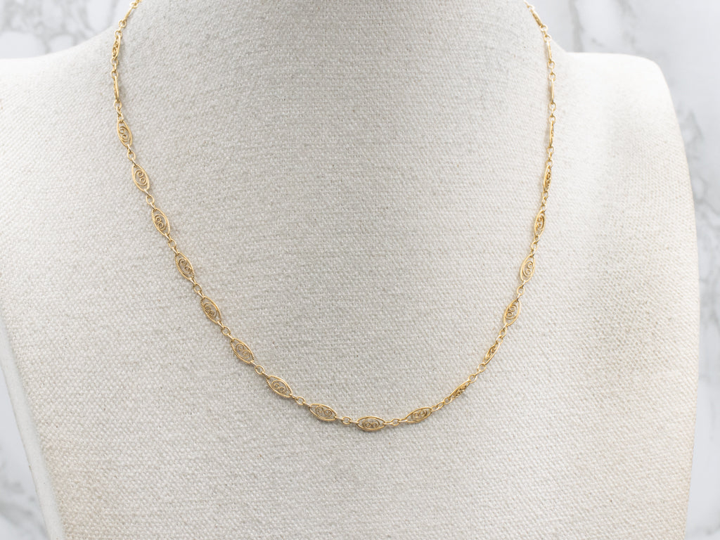 Yellow Gold Oval Filigree Link Chain