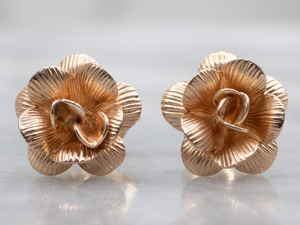 Vintage Gold Rosebud Flower Stud Earrings