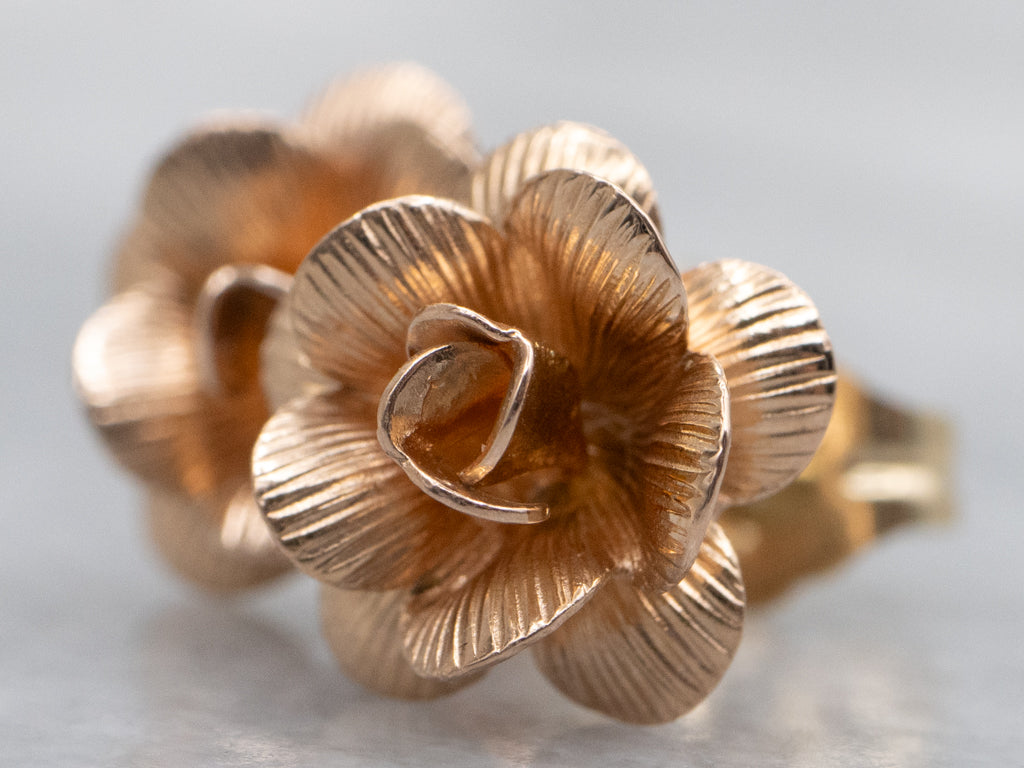 Vintage Gold Rosebud Flower Stud Earrings