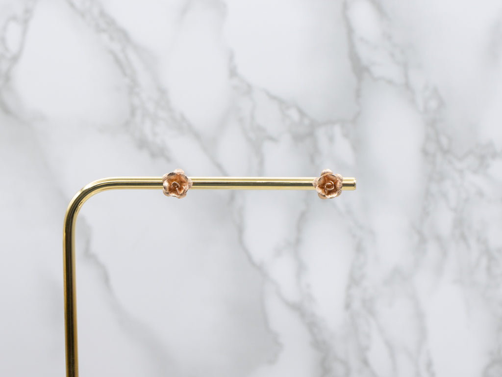 Vintage Gold Rosebud Flower Stud Earrings
