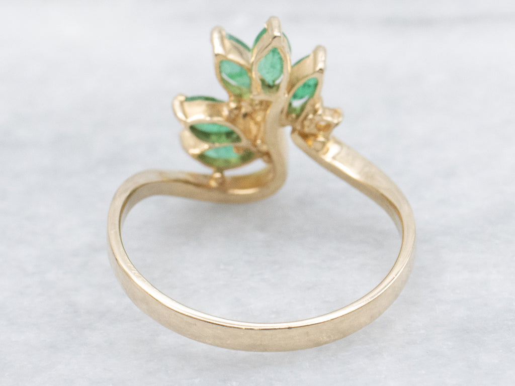 Vintage Marquise-Cut Emerald and Diamond Bypass Ring