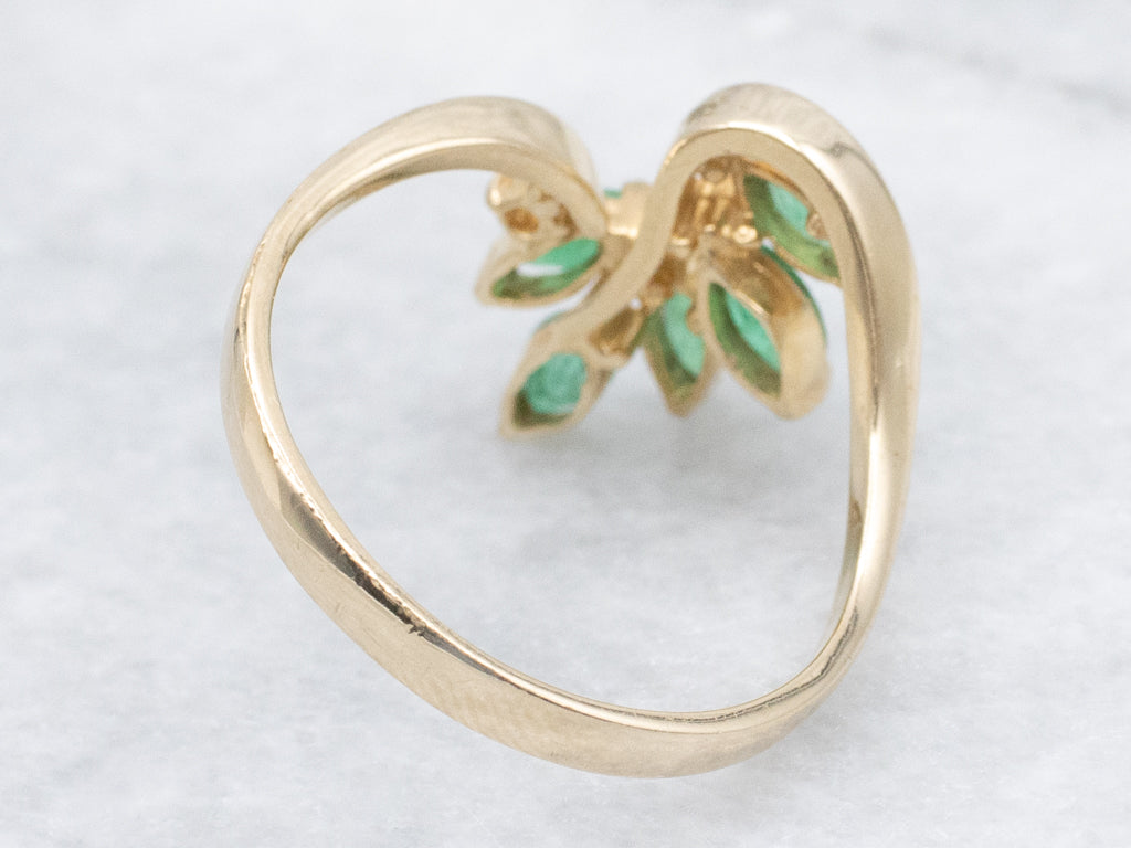 Vintage Marquise-Cut Emerald and Diamond Bypass Ring