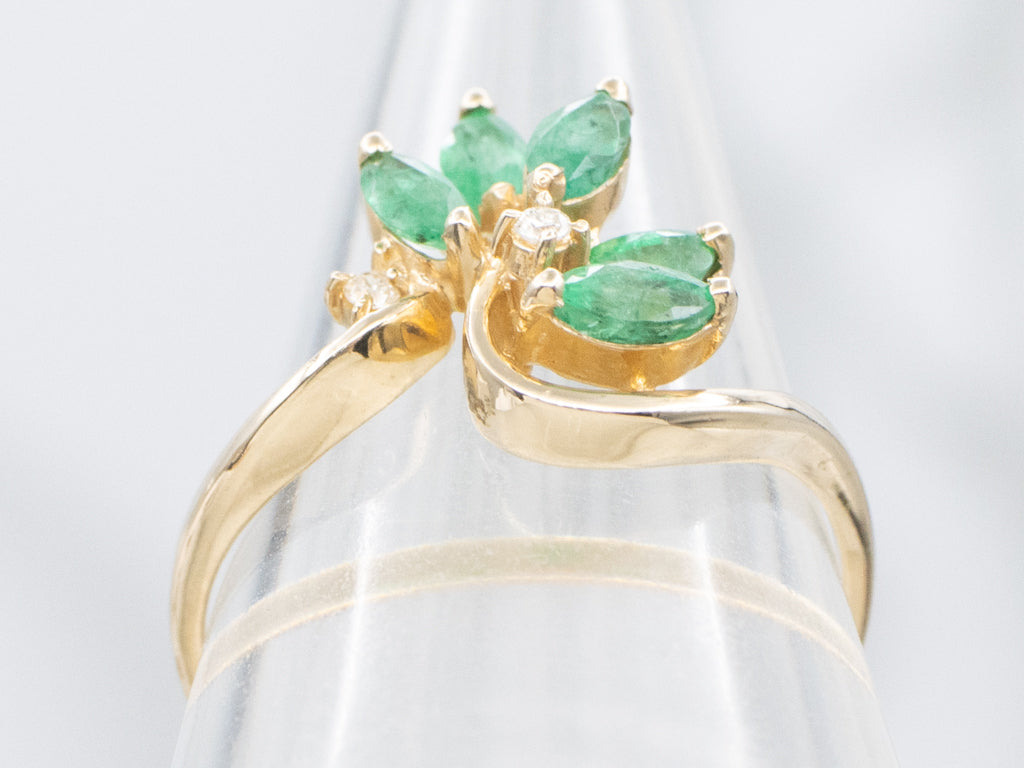Vintage Marquise-Cut Emerald and Diamond Bypass Ring