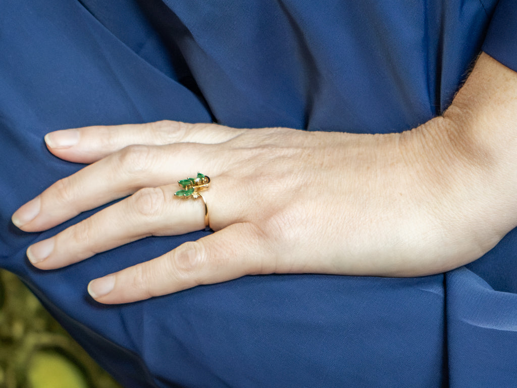 Vintage Marquise-Cut Emerald and Diamond Bypass Ring