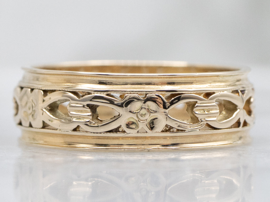 Mid-Century Pierced-Gold Floral Patterned Band