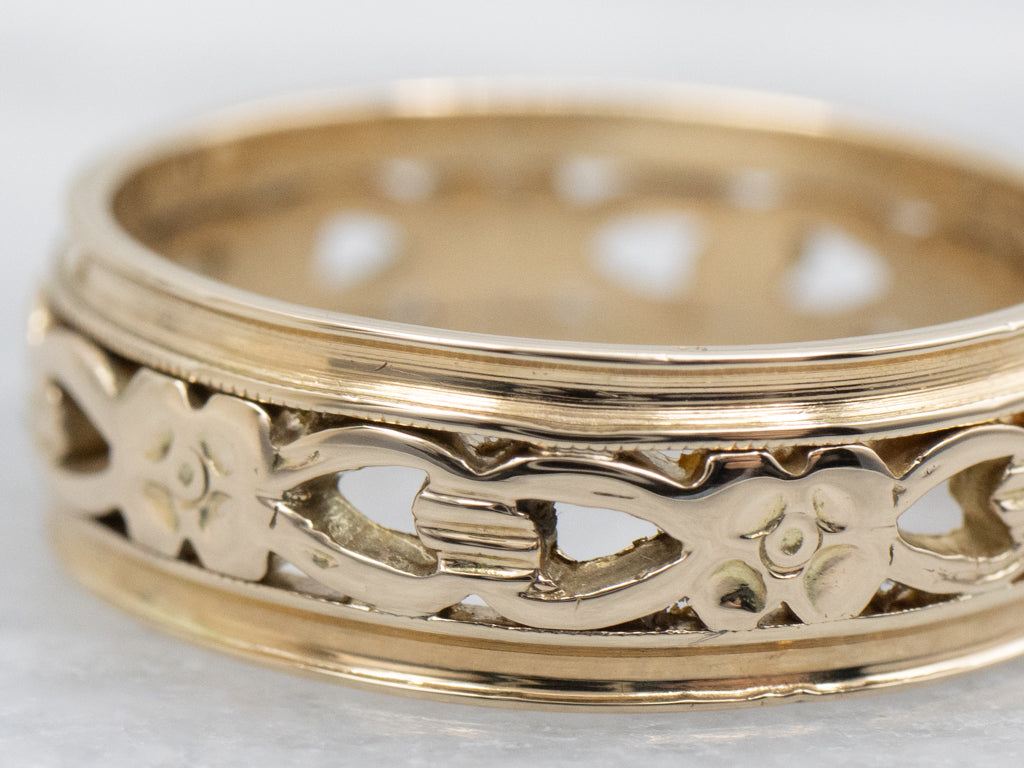 Mid-Century Pierced-Gold Floral Patterned Band