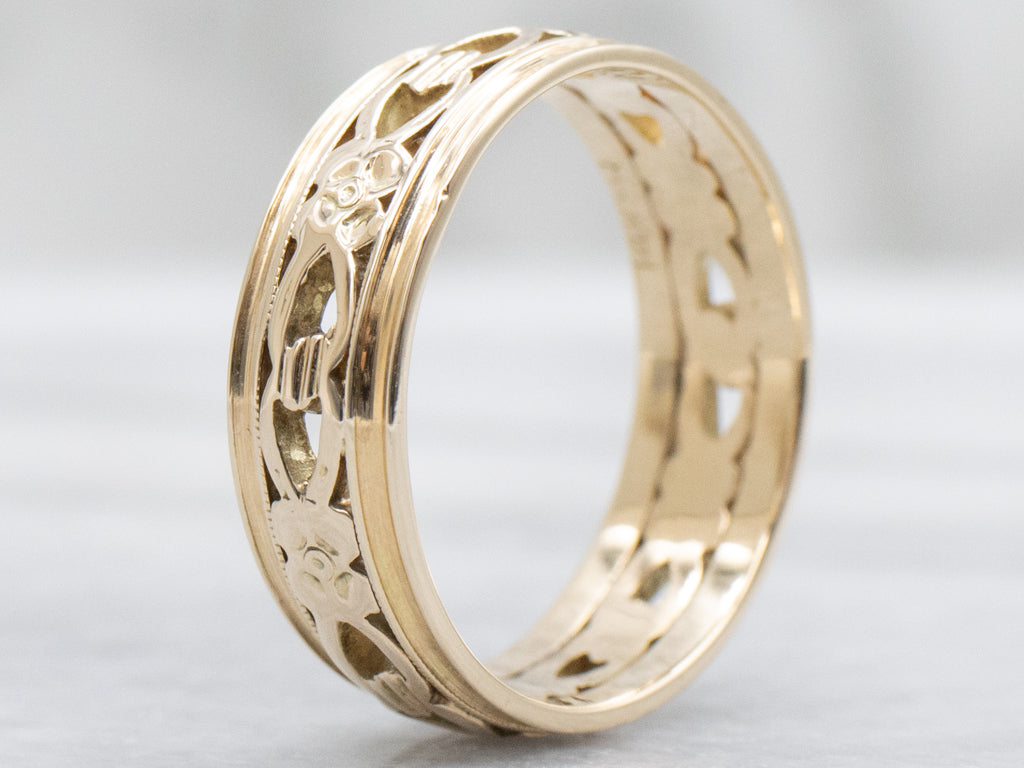 Mid-Century Pierced-Gold Floral Patterned Band