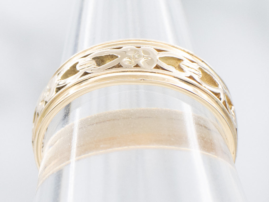 Mid-Century Pierced-Gold Floral Patterned Band
