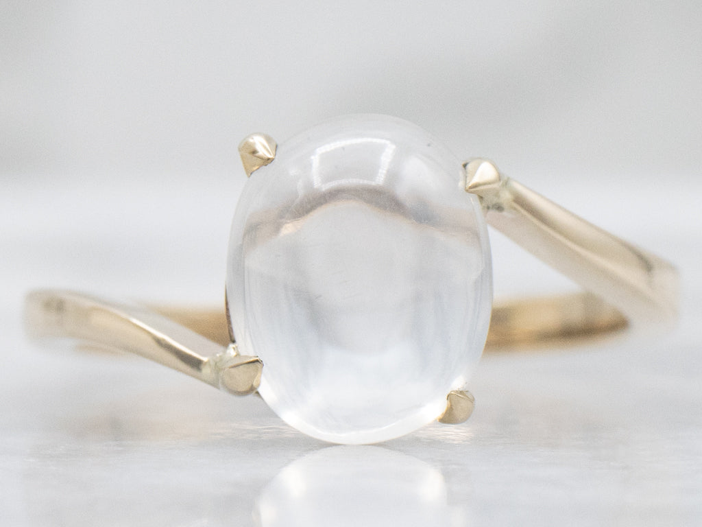 Solitaire Moonstone Simple Gold Bypass Ring