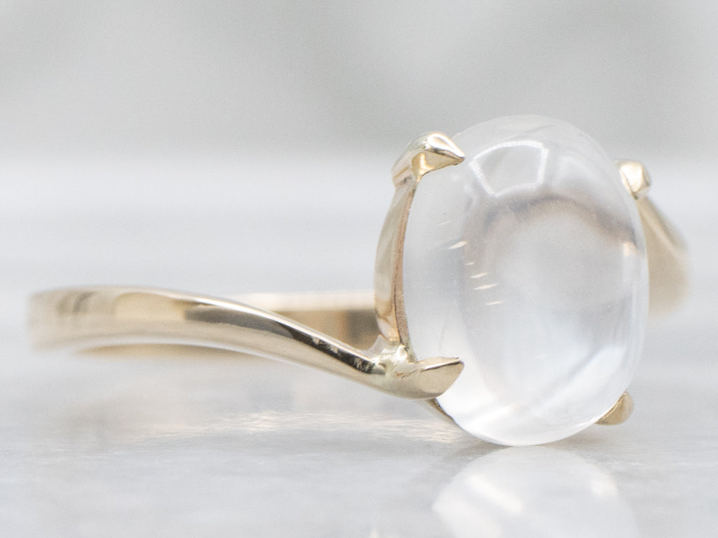 Solitaire Moonstone Simple Gold Bypass Ring