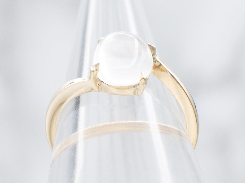 Solitaire Moonstone Simple Gold Bypass Ring