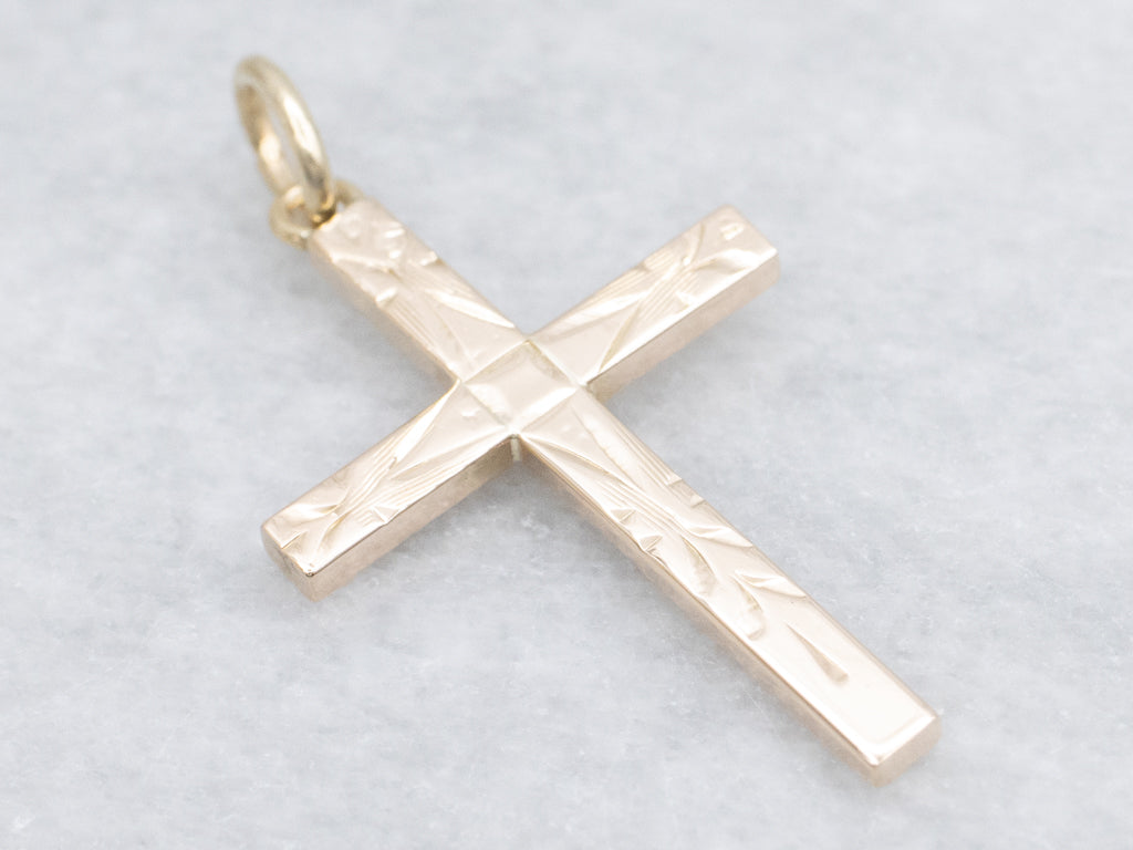 Engraved Vintage Gold Cross Pendant