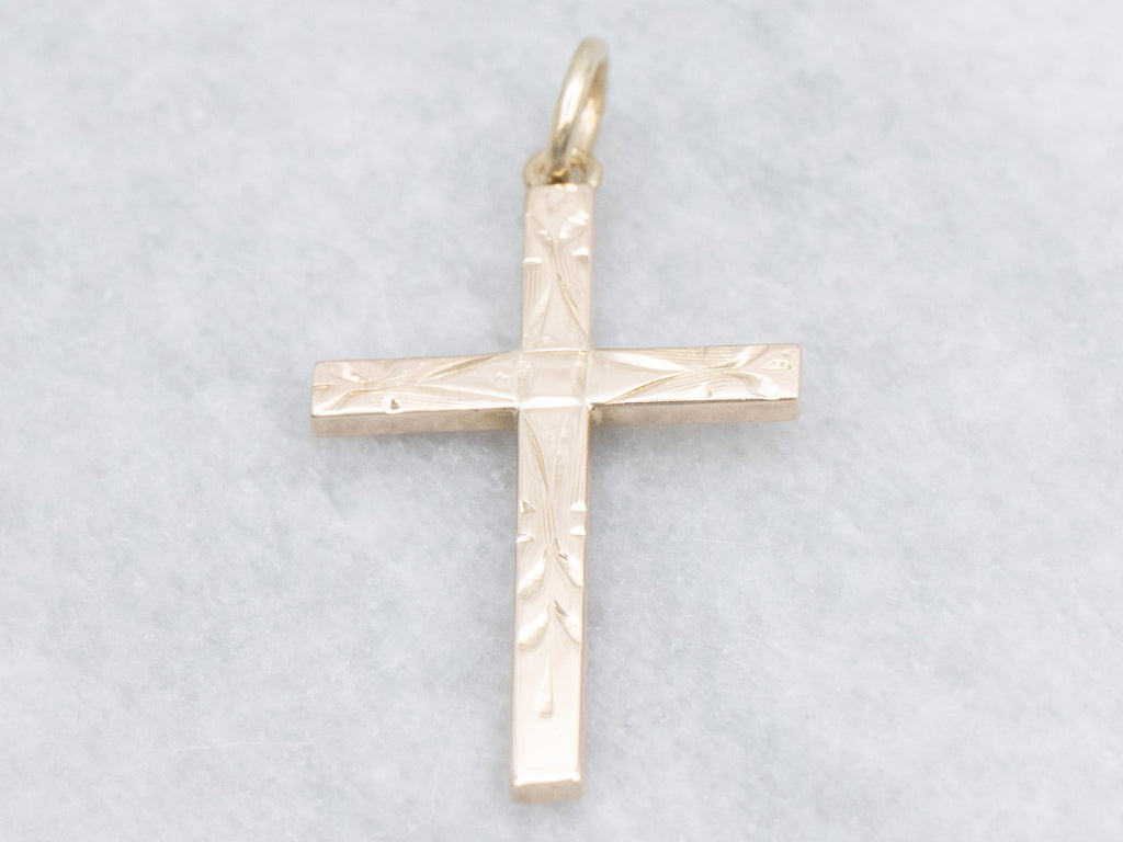 Engraved Vintage Gold Cross Pendant
