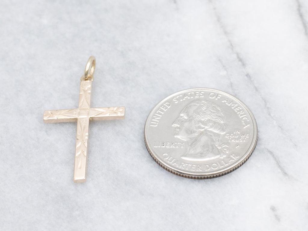 Engraved Vintage Gold Cross Pendant