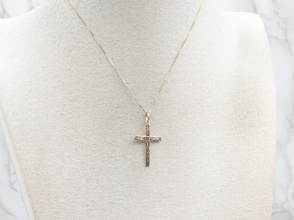 Engraved Vintage Gold Cross Pendant