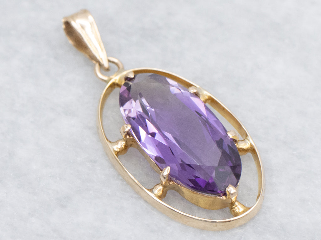 Elongated Vintage Amethyst Yellow Gold Pendant